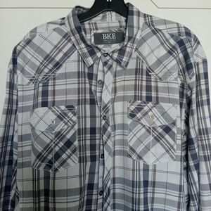 BKE Gray and Blue Casual Button Down Shirt XXL EUC
